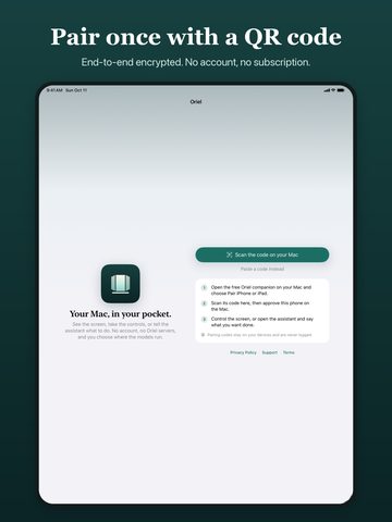 Pair once with a QR code on iPad